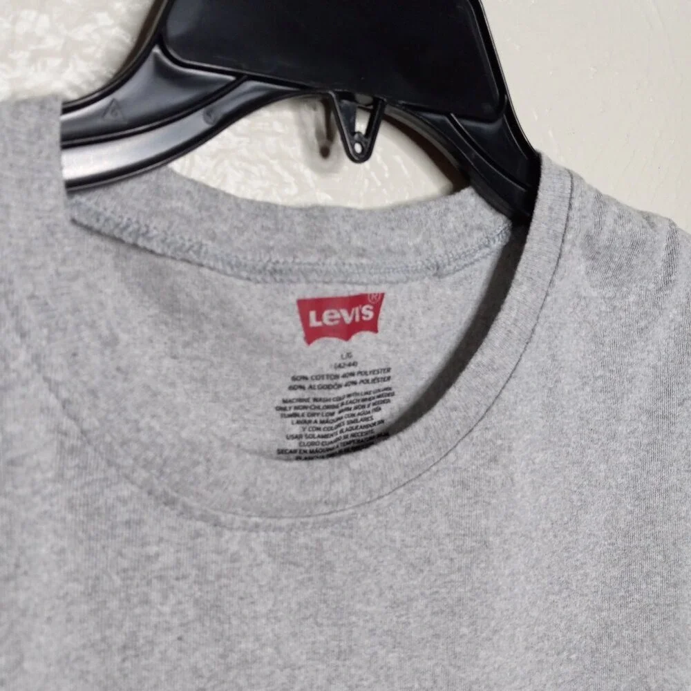Levis Mens Heather Grey Short Sleeve Crewneck T-Shirt Large Cotton‎ Blend Basic